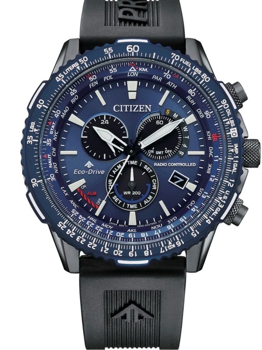 CITIZEN ECO DRIVE RADIO CONTROLLED A-T CHRONOGRAPH BLACK WATCH mens